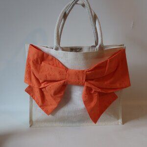NWT Womens Regina Beige Straw Tote Bag W/Orange Bow